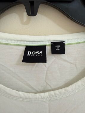 BOSS White T-Shirt with Lime Neck Piping